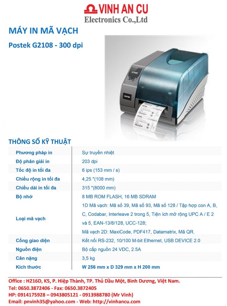Xem mua máy in Nhãn Postek G2108 203 DPI